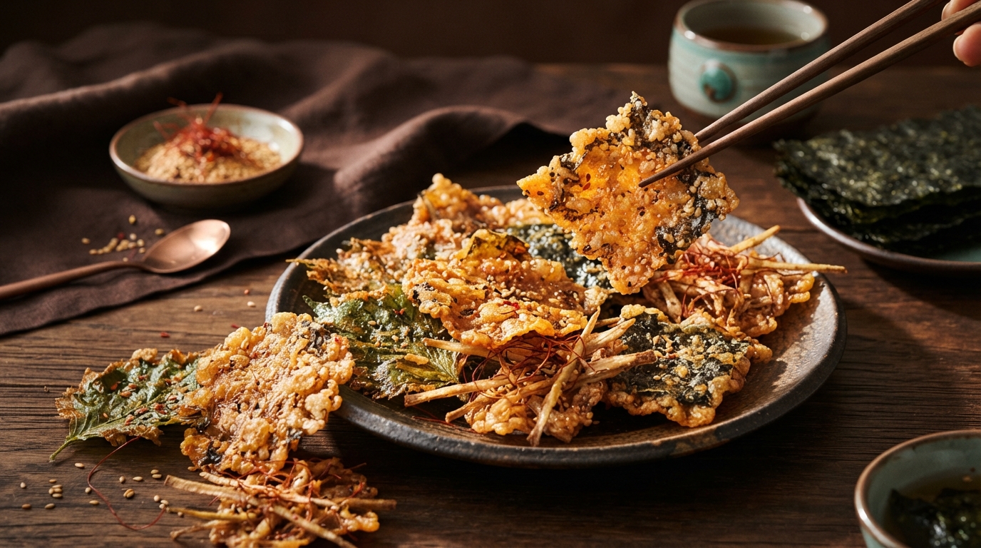 Editorial illustration for Bugak Crisps: A Traditional Korean Snack with a Modern Appeal