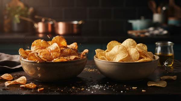 Editorial illustration for Oil or Air? The Science Behind Why Deep-Fried and Air-Fried Starchy Snacks Taste So Different